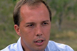 Peter Dutton in front of a green background, from an episode of Landline in 2008.