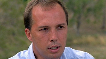 Peter Dutton in front of a green background, from an episode of Landline in 2008.