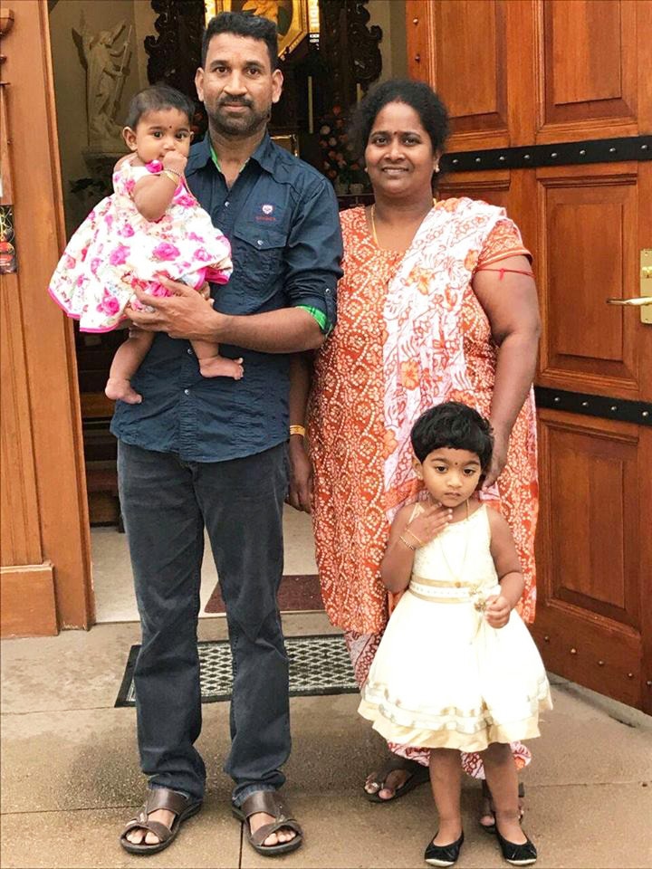 A family photo of Nadesalingam and Priya, and their children, aged two years and nine months.