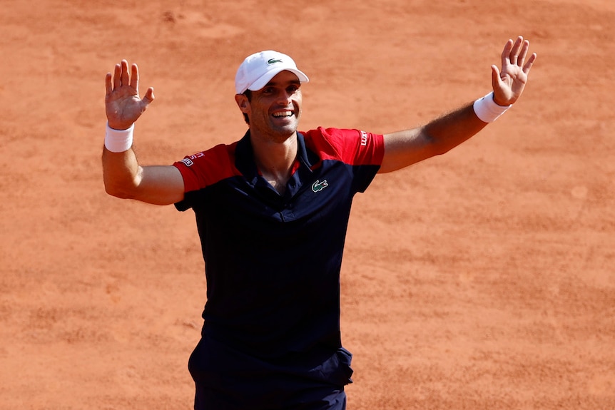 Pablo Andujar celebrates after winning the match.