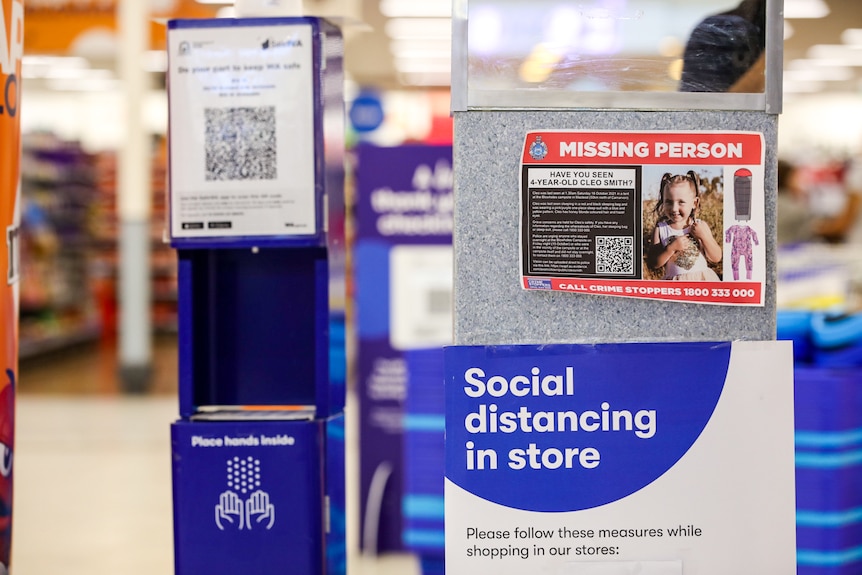 A missing person poster showing a young girl, pyjamas and a sleeping bag.