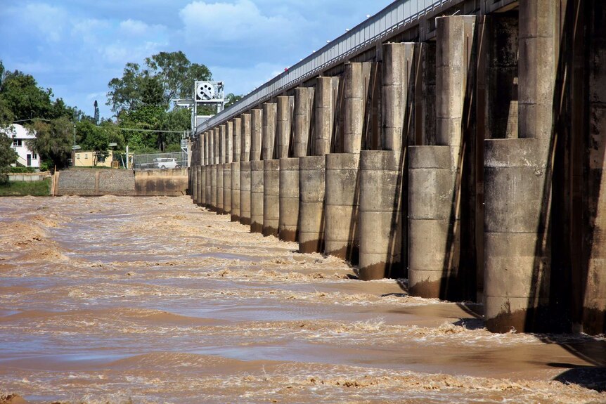 Water rushing through the Fitzroy River Barrage
