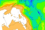 Rainfall forecast map shows rain forecast for QLD, NSW,  large parts of the NT and eastern Vic