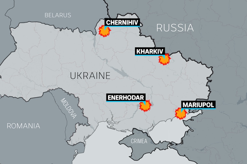 Map of areas targeted by Russian forces overnight