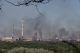 smoke is seen billowing out of a chemical plant from a distance