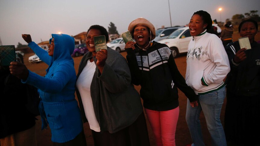 A group of women queue to vote in the South African election.