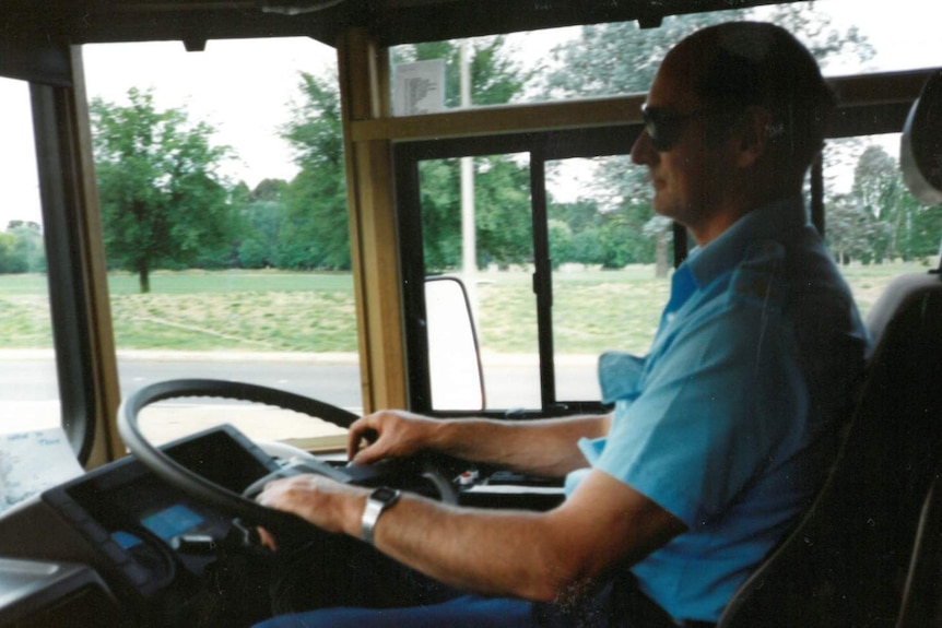 Terry Lees driving an ACTION bus in Canberra in 1991.