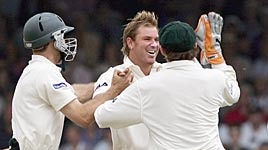 Shane Warne celebrates a wicket