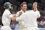 Shane Warne celebrates a wicket