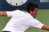 Djokovic stretches for return shot