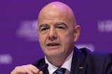 FIFA president Gianni Infantino speaks at the annual congress in Doha.
