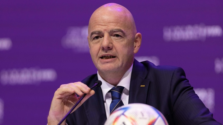 FIFA president Gianni Infantino speaks at the annual congress in Doha.