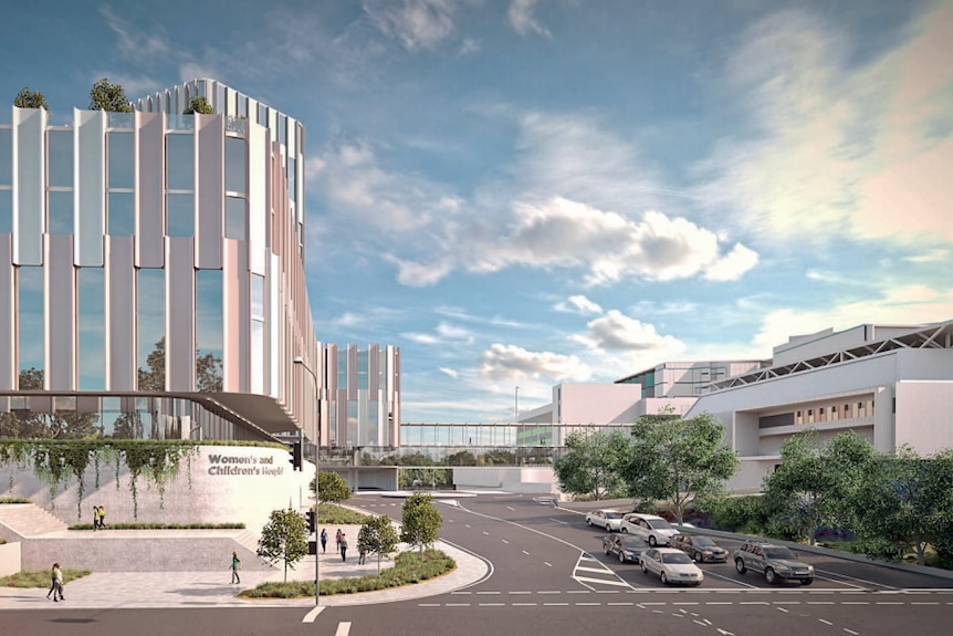 An artist's impression of the connection between the new Women's and Children's Hospital