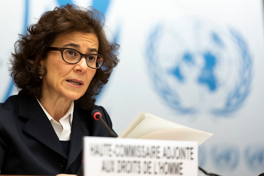 Nada Al-Nashif speaks seated at UN.