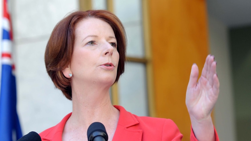 Prime Minister Julia Gillard gives a press conference