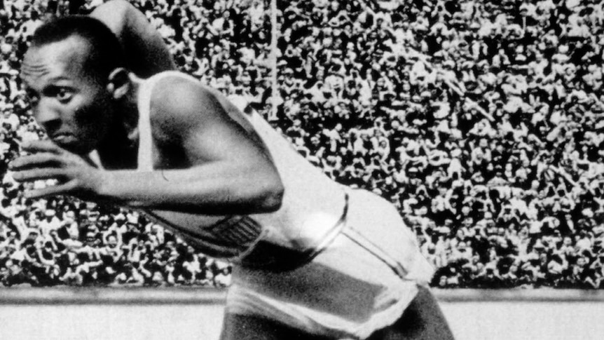 Jesse Owens runs in the 200m at the Berlin Olympics in 1936.