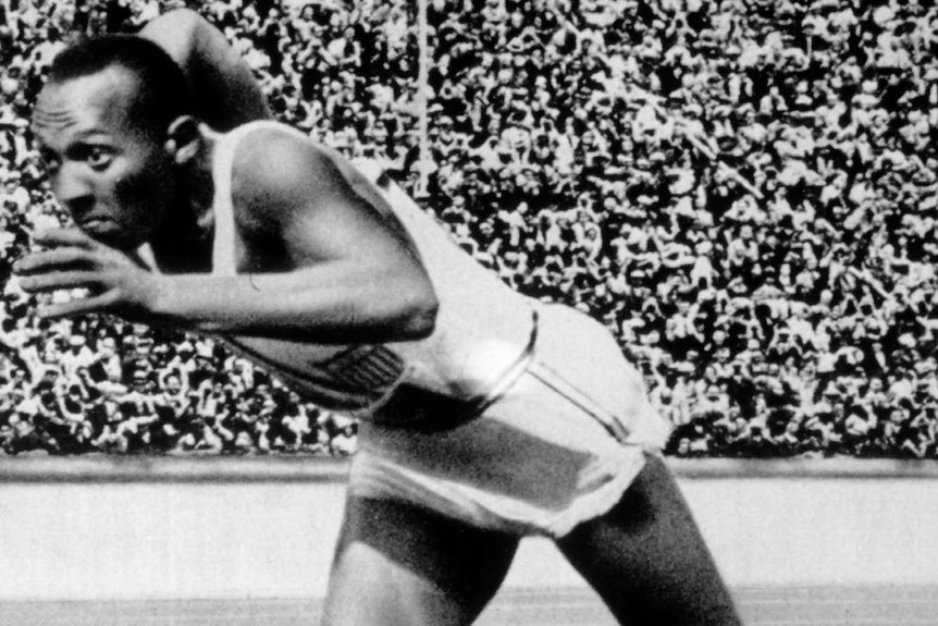 Jesse Owens runs in the 200m at the Berlin Olympics in 1936.