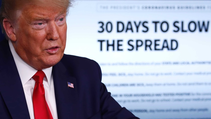 President Donald Trump speaks about the coronavirus in the James Brady Press Briefing Room.