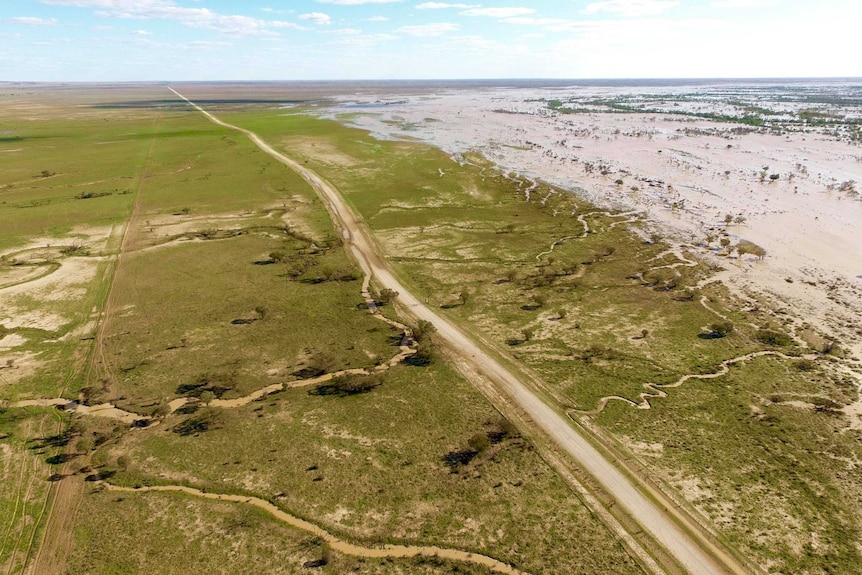 An aerial of Mount Leonard Station near Betoota during the April 2019 flooding