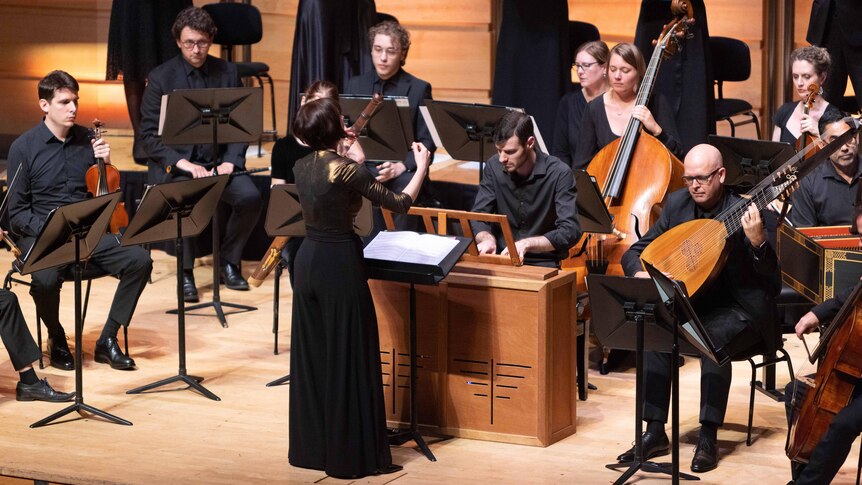 The Bach Akademie on stage at the City Recital Hall, performing in concert blacks.