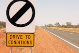 An image of an open speed limit sign on the Stuart Highway, north of Alice Springs