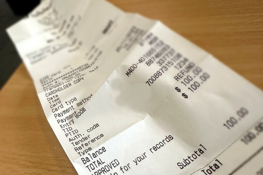 Shopping receipt printed on thermal paper