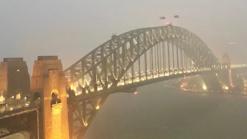 The storm crossing over the Sydney Harbour Bridge on Wednesday night