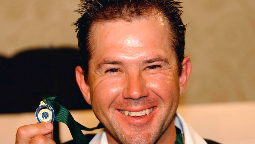 Ricky Ponting poses with the Allan Border Medal after winning it in 2004.