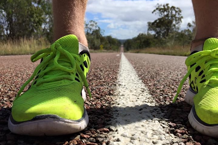 Running shoes on an outback Australian road.