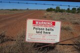 Bait warning sign on fence in central-west Queensland in September 2014