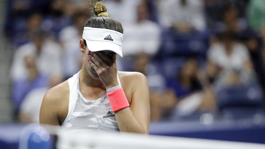 Spain's Garbine Muguruza reacts after a point against Latvia's Anastasija Sevastova at the US Open.