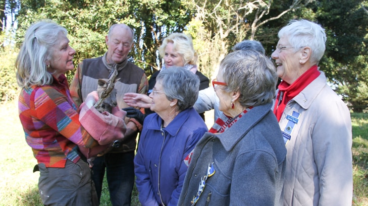 Ladies from the Mossvale CWA see first hand how a handmade pouch is used by Kerstin Schweth at Native Wildlife Rescue in Robertson