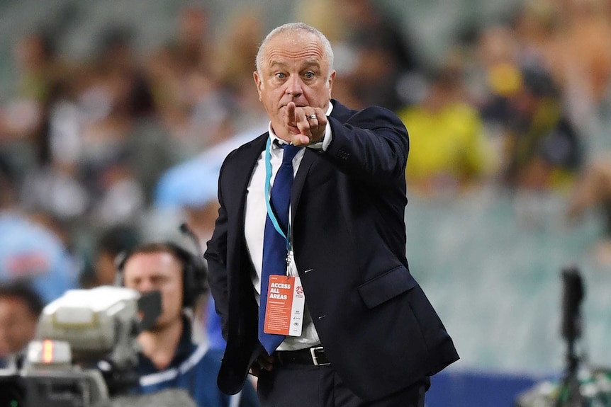 Sydney FC coach Graham Arnold signals on the sidelines