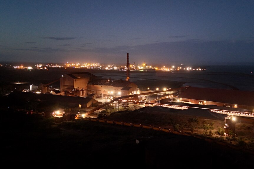 Night time photo of Whyalla steelworks.