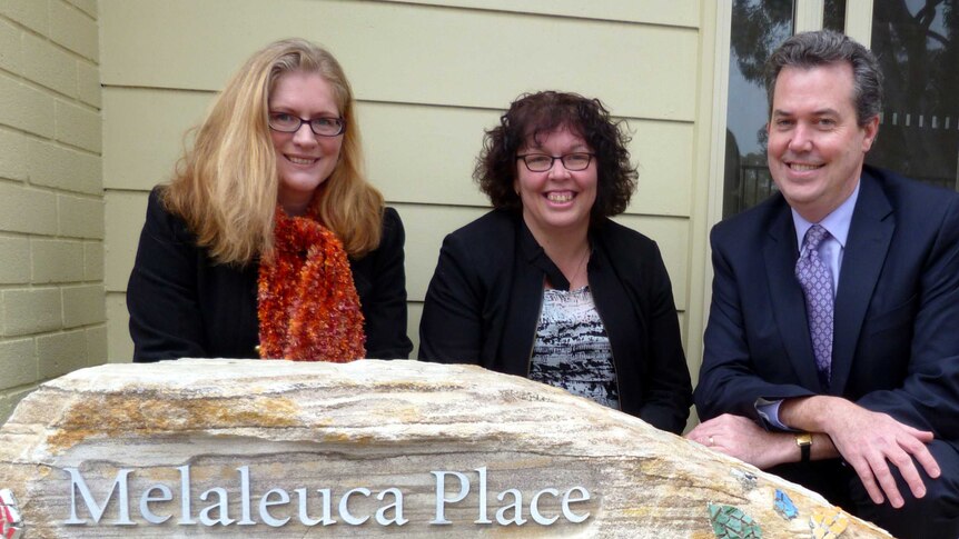 Kate Gimson, Ros Stewart and Paul Wyles at Melaleuca House