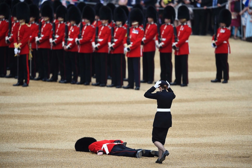 A guardsman fainting at the Horseguards Parade