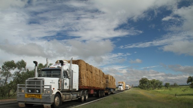 Hay truck convoy arrives in Bourke