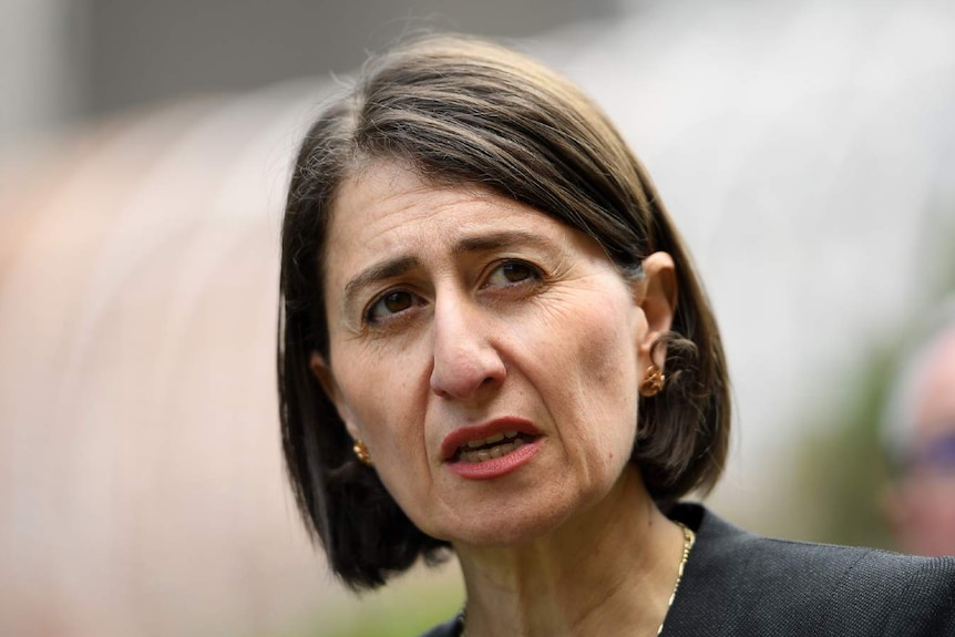 Headshot of NSW Premier Gladys Berejiklian talking to the media.