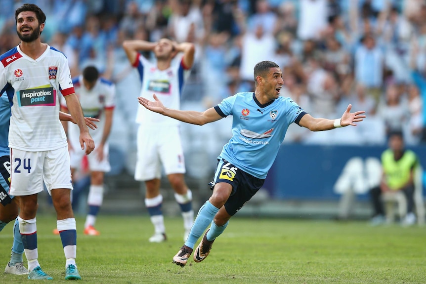 Ali Abbas celebrates a goal for Sydney FC