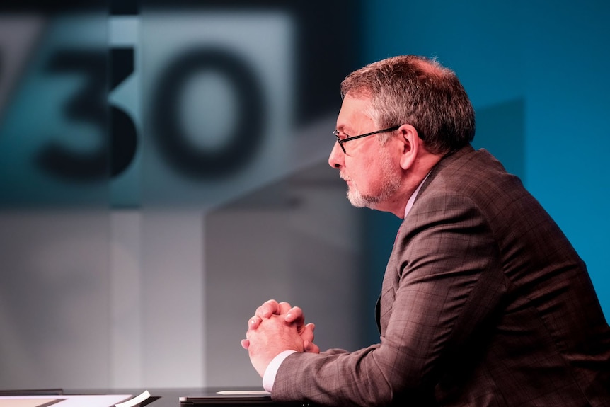 Russian Ambassador to Australia Alexey Pavlovsky speaks with ABC 7.30 host Sarah Ferguson