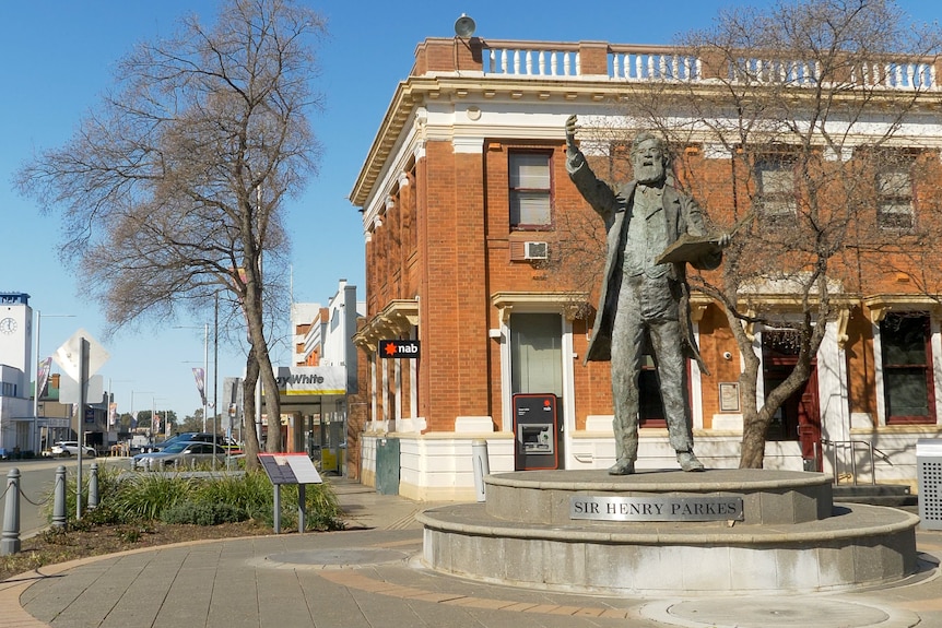 A statue of Sir Henry Parkes in Parkes, New South Wales, August 2022.