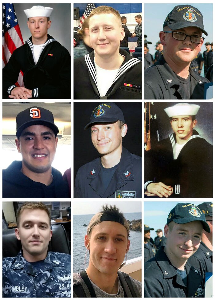 Combination of photos of US Navy sailors missing from USS John S McCain
