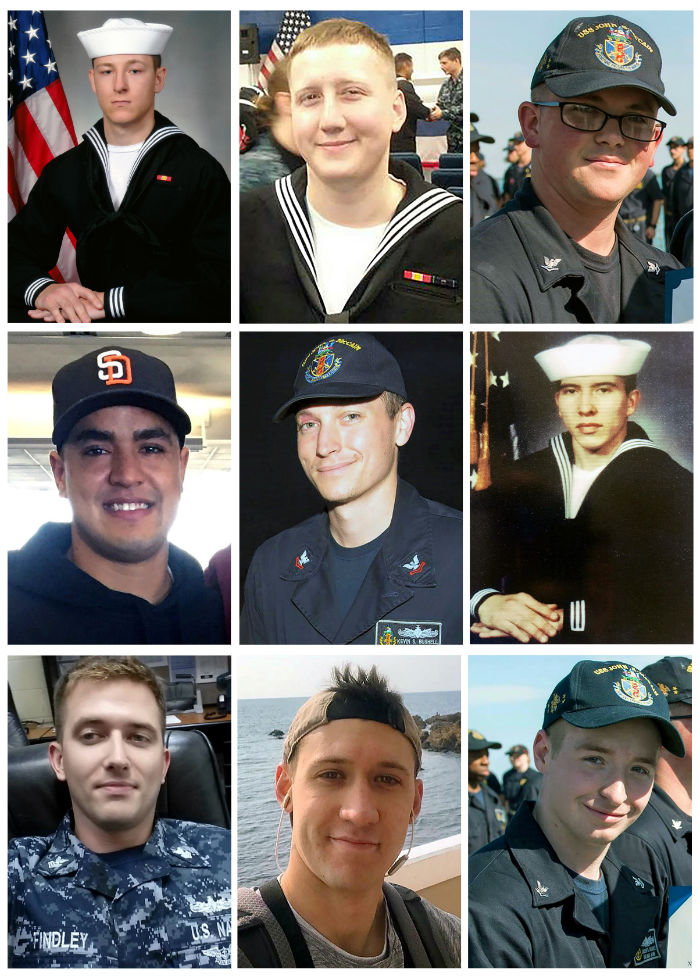 Combination of photos of US Navy sailors missing from USS John S McCain