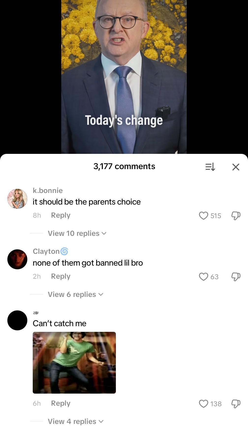 Los comentarios dejados debajo de un video de TikTok dicen: "Ninguno de ellos fue baneado, hermanito." Y "no puedes atraparme".