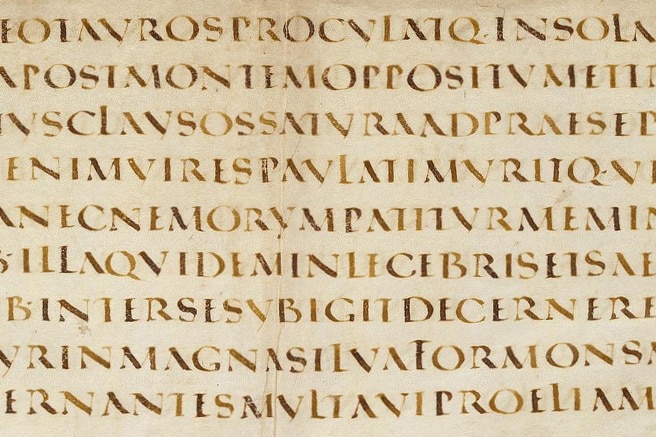 An ancient text with Latin letters and no spaces between words