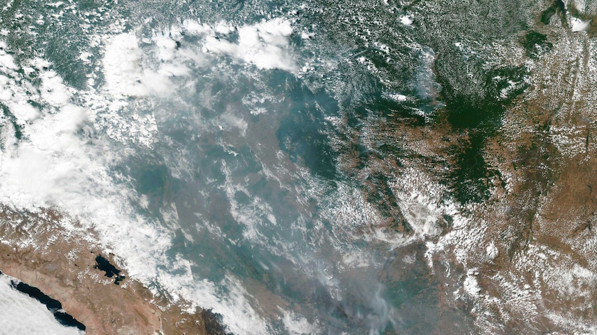 This satellite image shows smoke over Brazil.