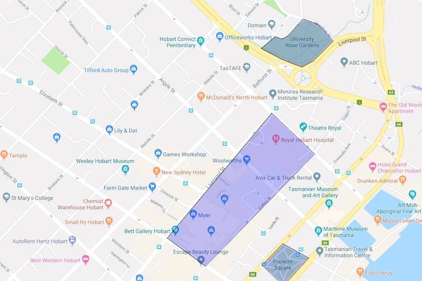 Map of proposed smoke-free areas of Hobart