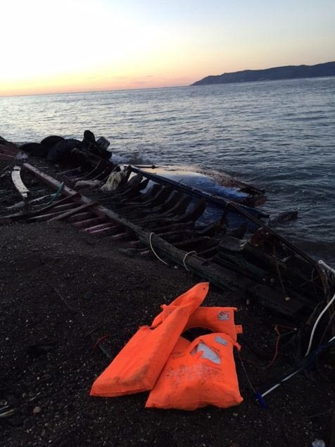 Lifejackets on the beach at Lesbos