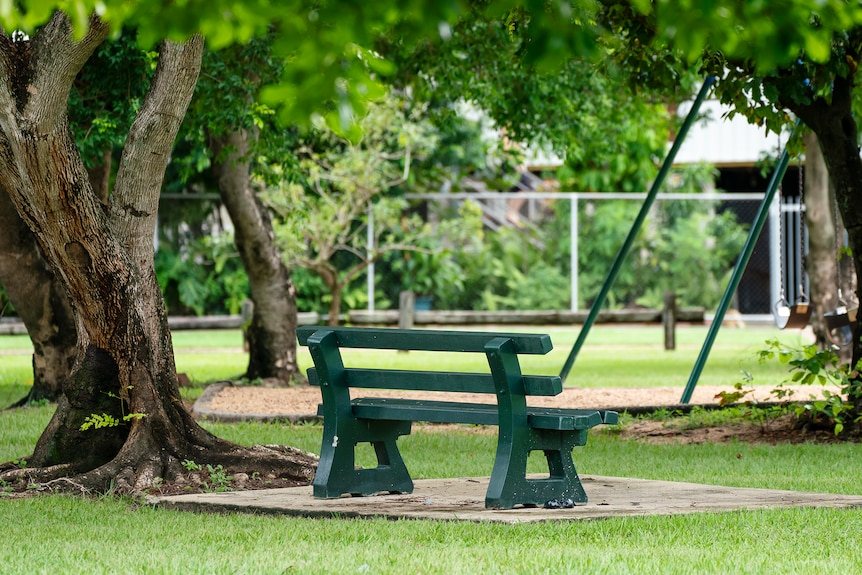 A bench in a public park