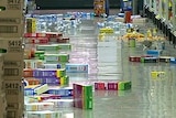 Stock in a supermarket in Moe lies on the floor after a 5.3 magnitude earthquake.